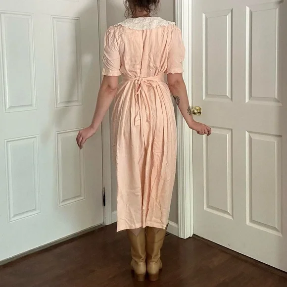 Vintage Grunge 90's Sarah Elizabeth Blush Dress with White Lace Collar - Picture 3 of 8